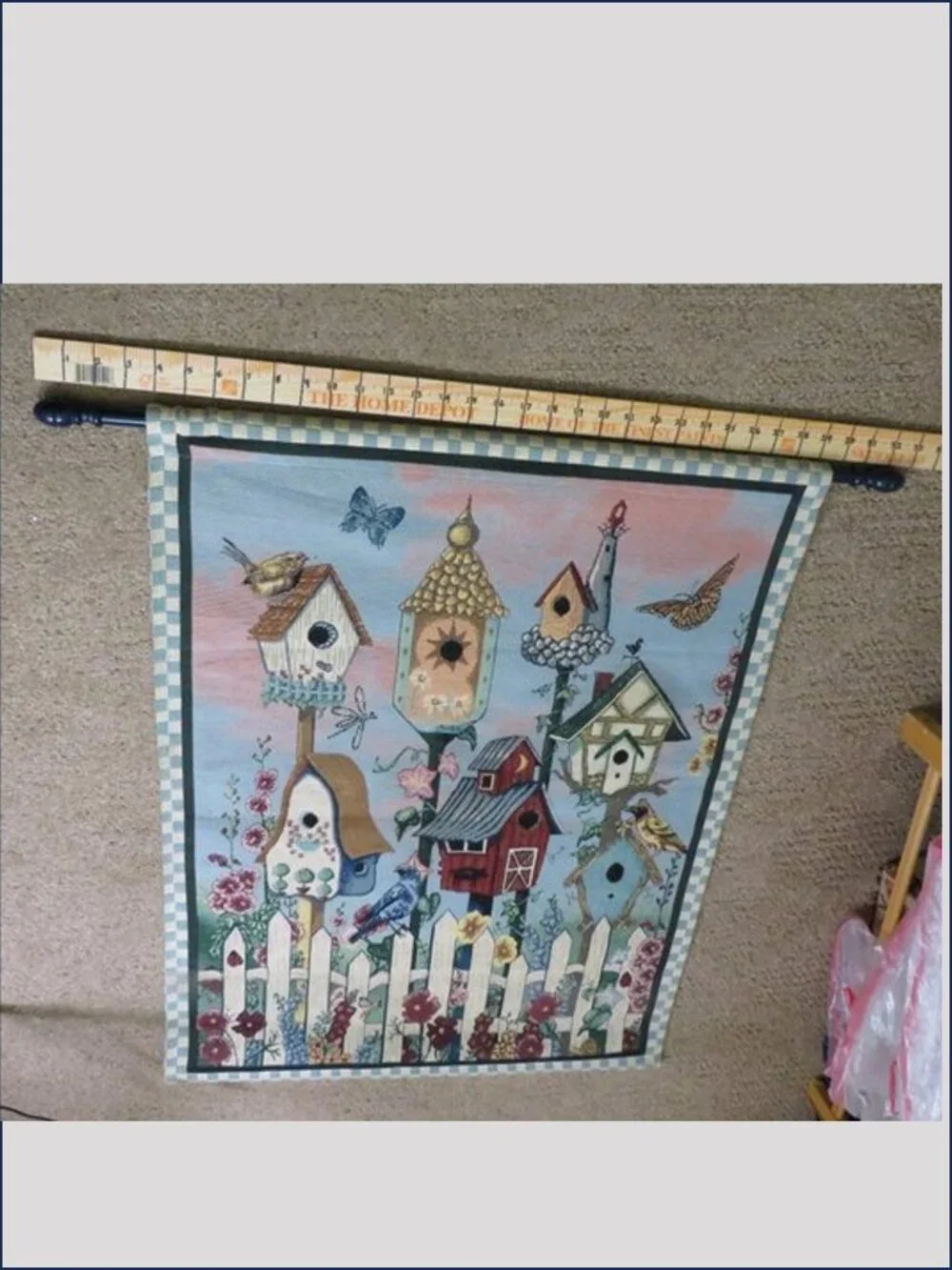 Vintage Birdhouse Woven Wall Tapestry Hanging Pole Included cottagecore 33